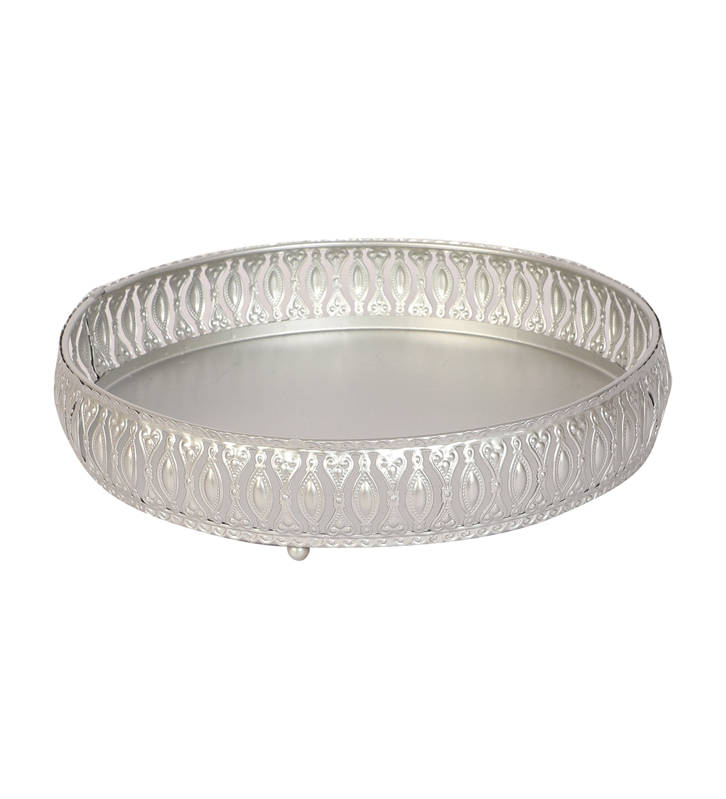 Round Etching Silver Basket Set of 3
