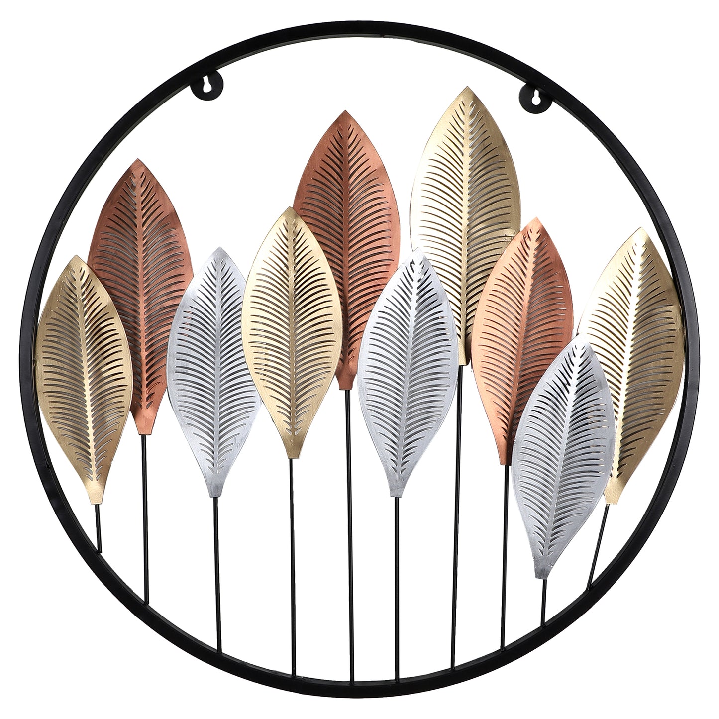 Round Gold Silver & Copper Etching Leaves Wall Décor