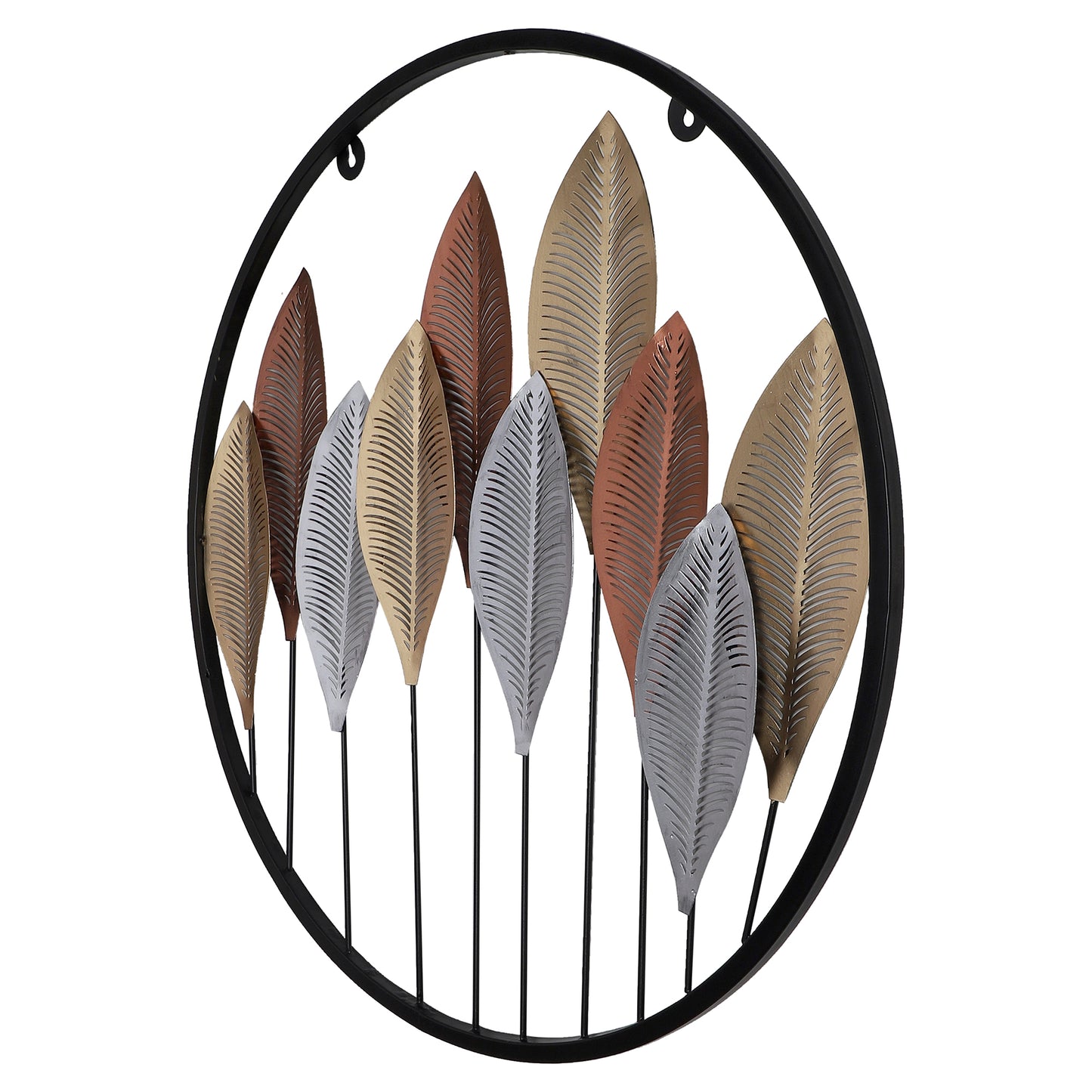 Round Gold Silver & Copper Etching Leaves Wall Décor