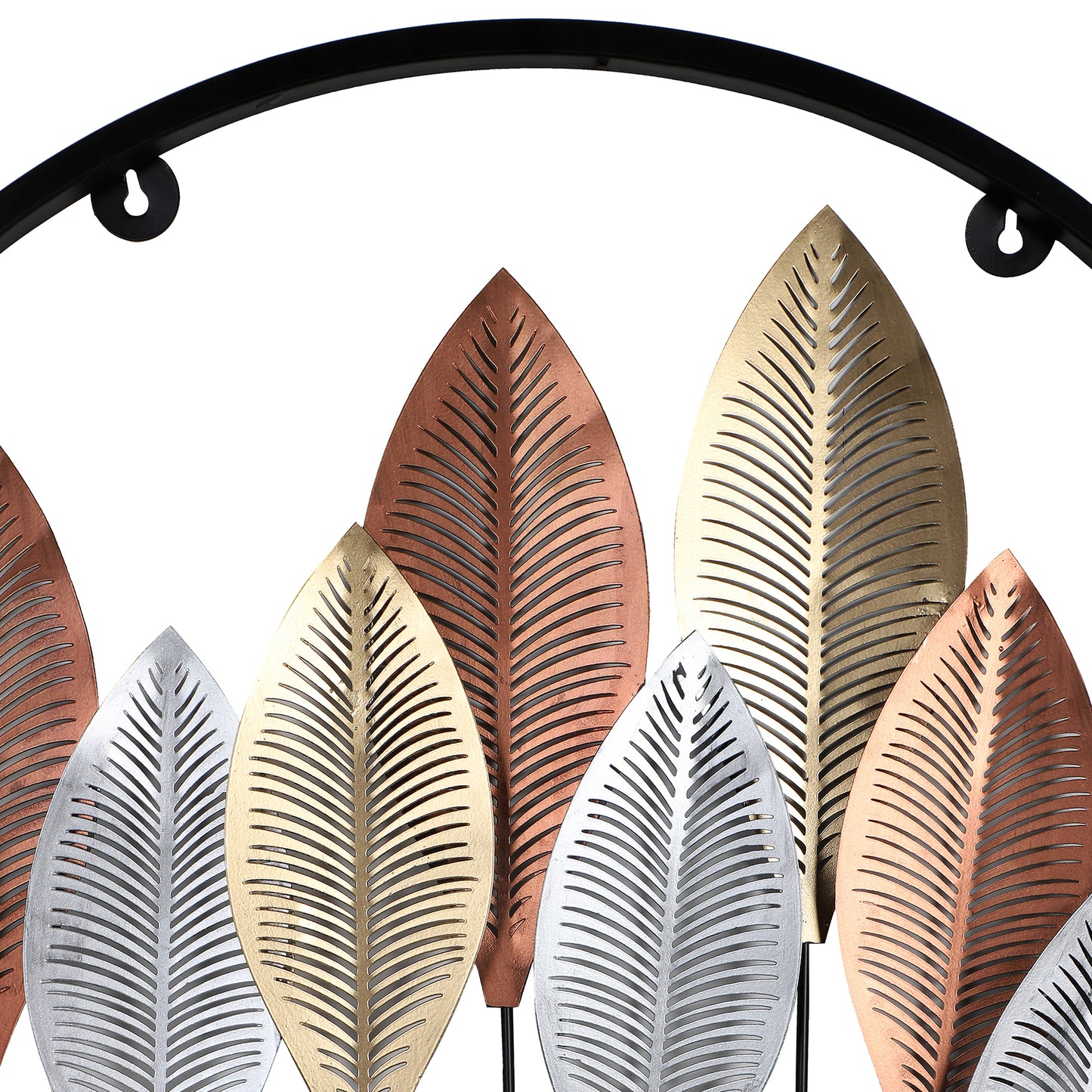 Round Gold Silver & Copper Etching Leaves Wall Décor