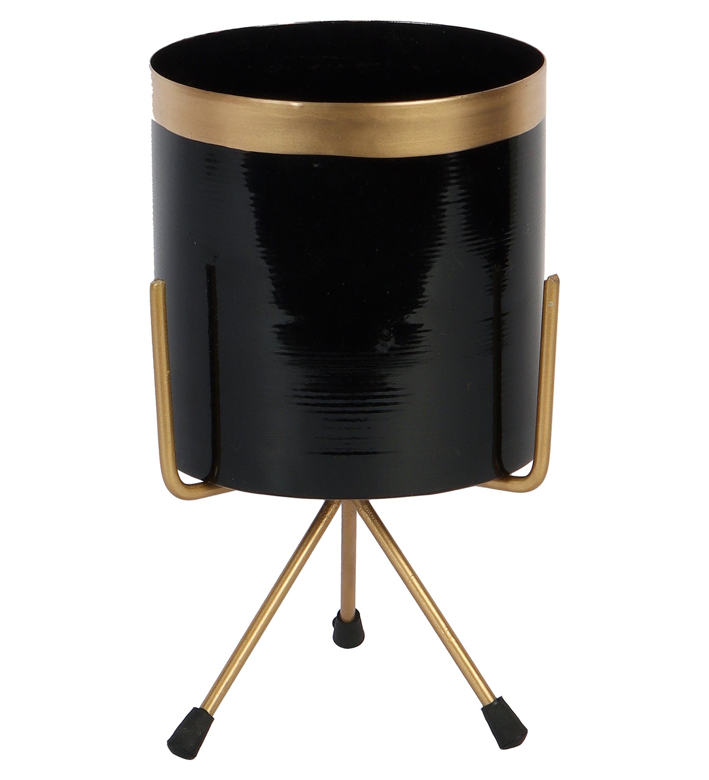Black & Gold Pipe Planter With Stand Set of 3