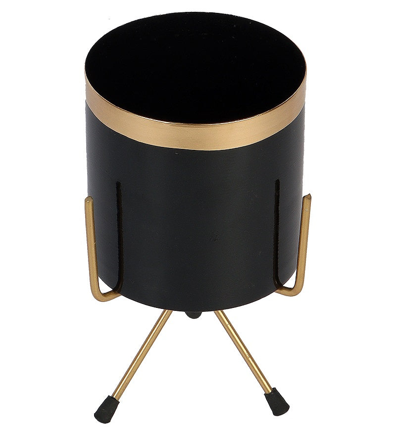 Black & Gold Pipe Planter With Stand Set of 3