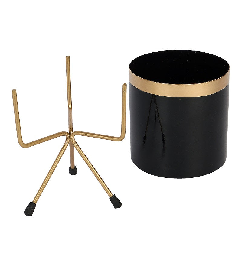 Black & Gold Pipe Planter With Stand Set of 3