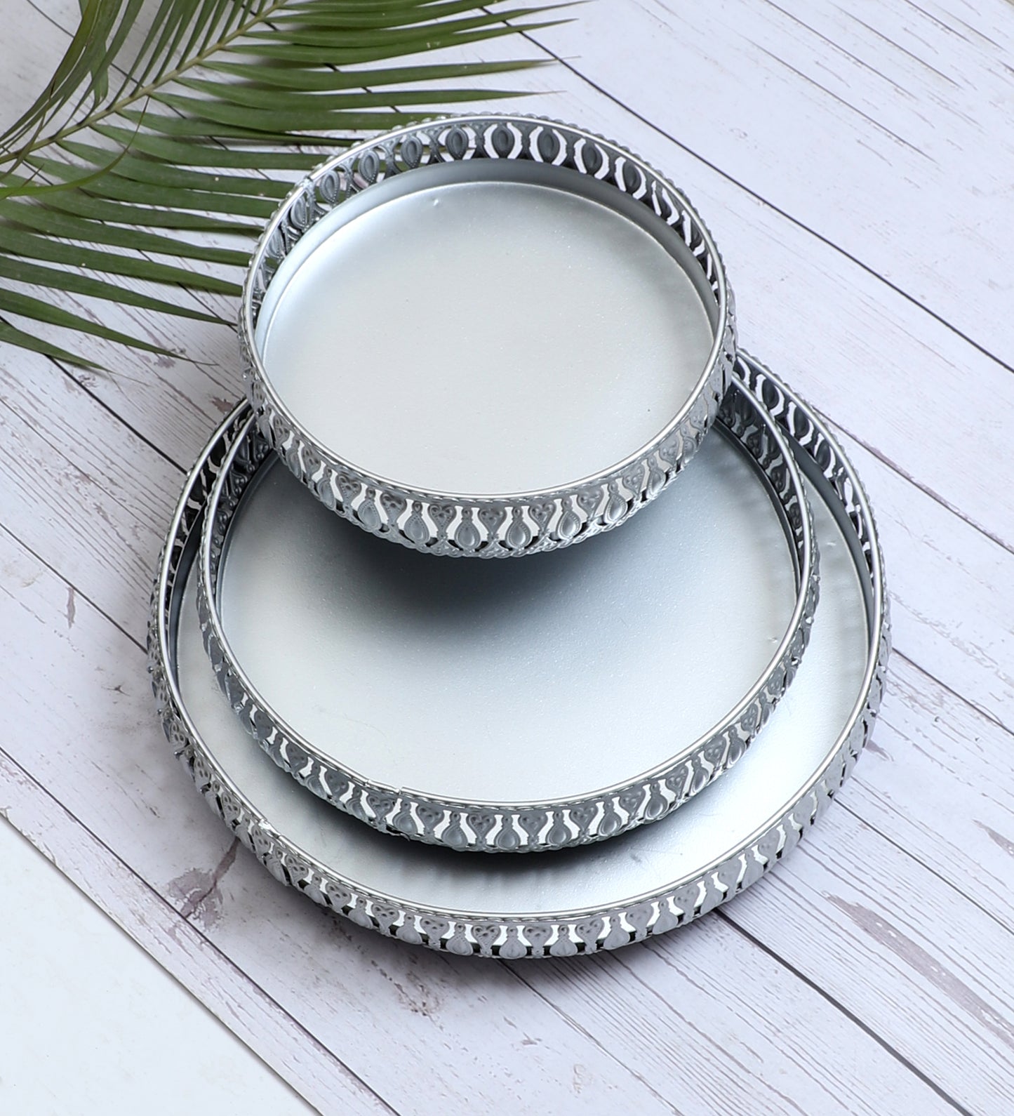 Round Etching Silver Basket Set of 3