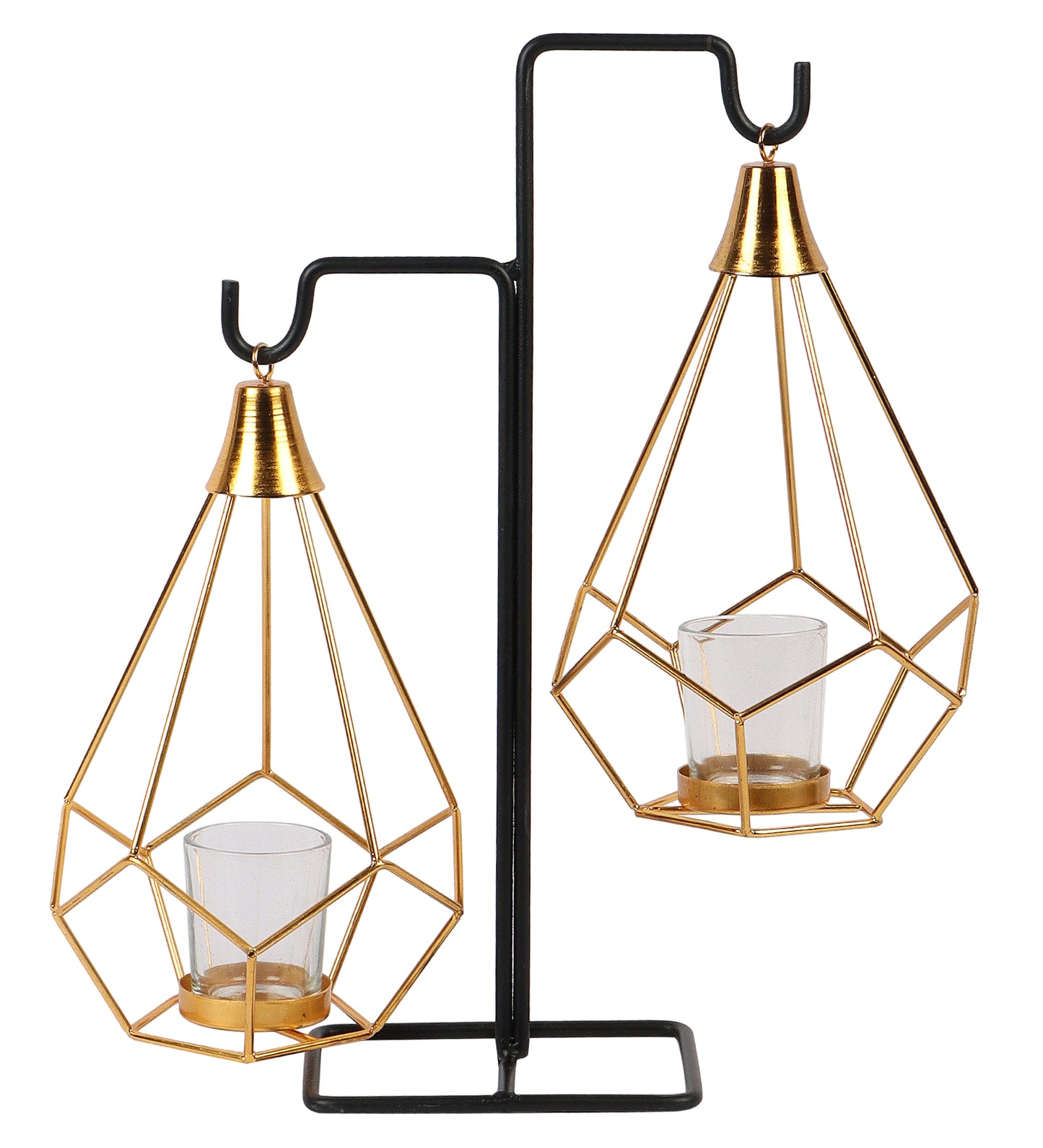 Gold Double Diamond Pendulam Tealight Holder with Glass
