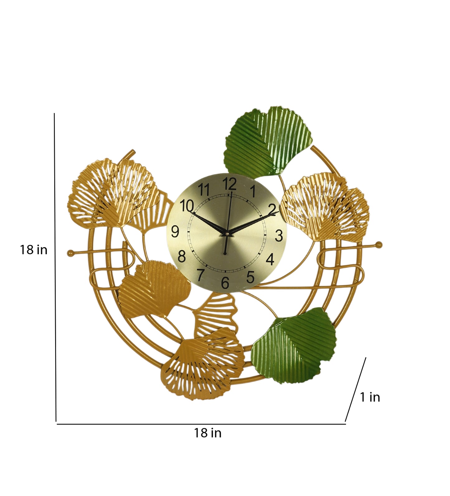 Round Leaves Gold & Green Metal Clock