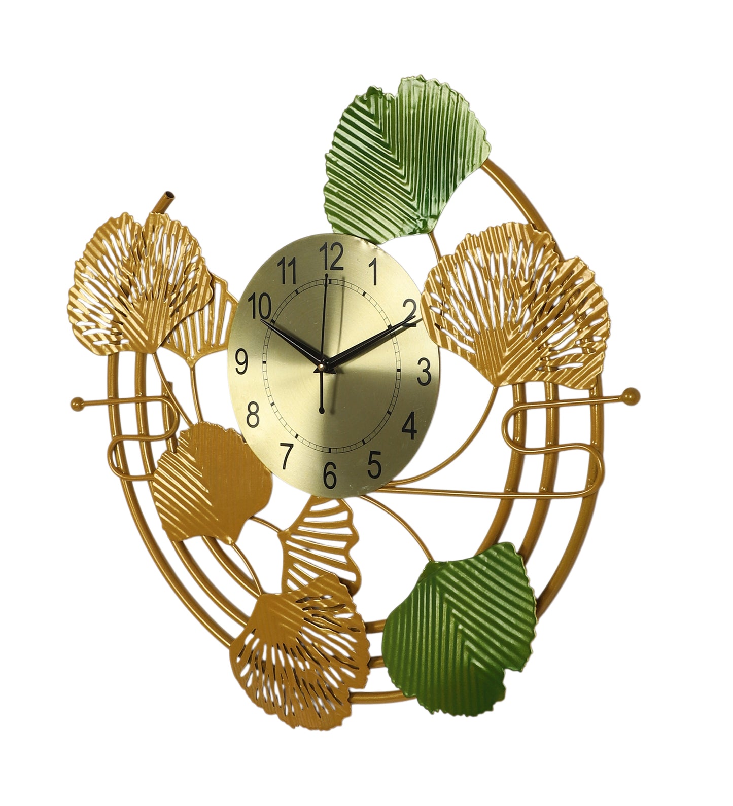 Round Leaves Gold & Green Metal Clock