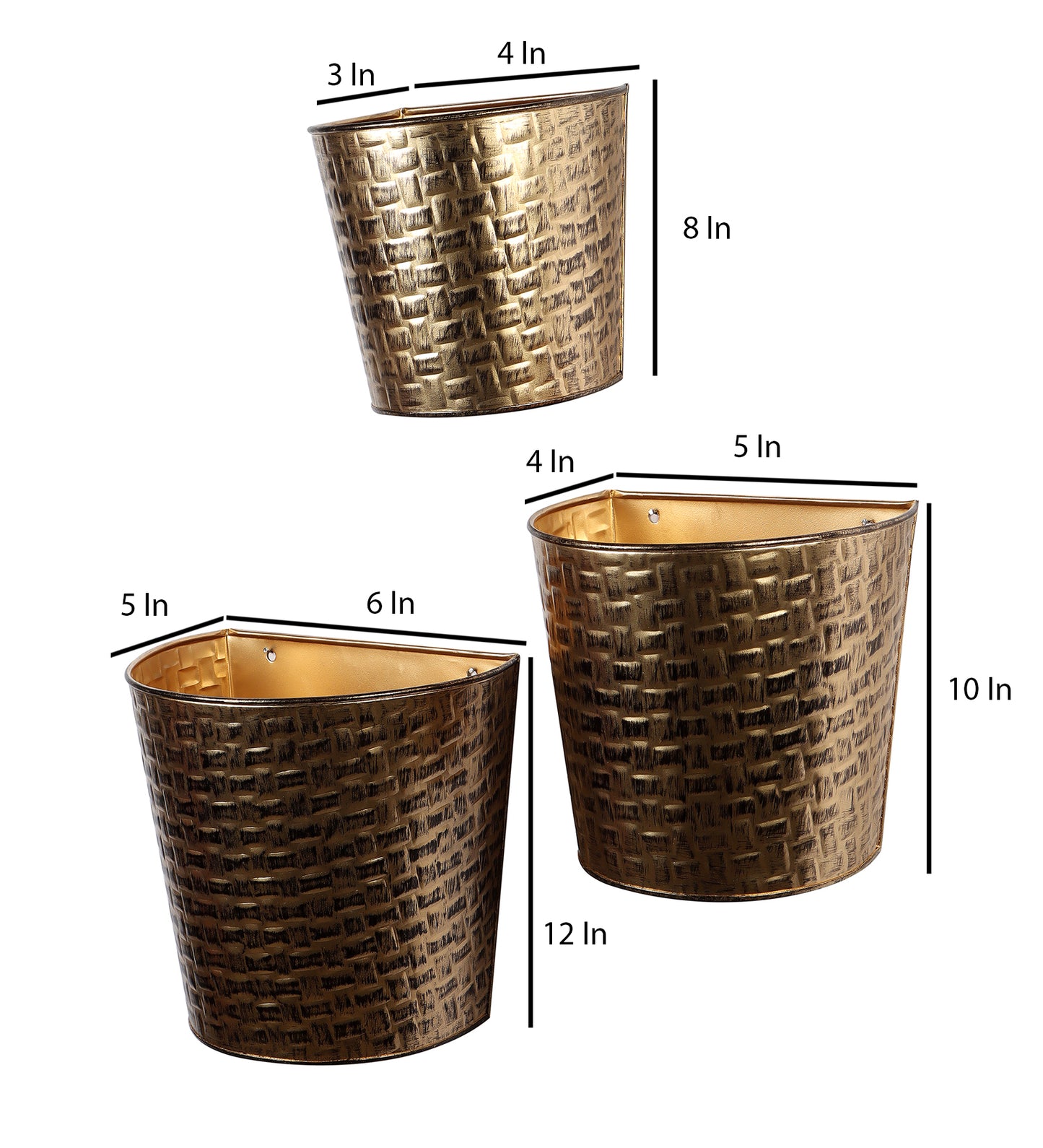 Gold & Black Hammered Wall Planter Set of 3 by Amaya Decors