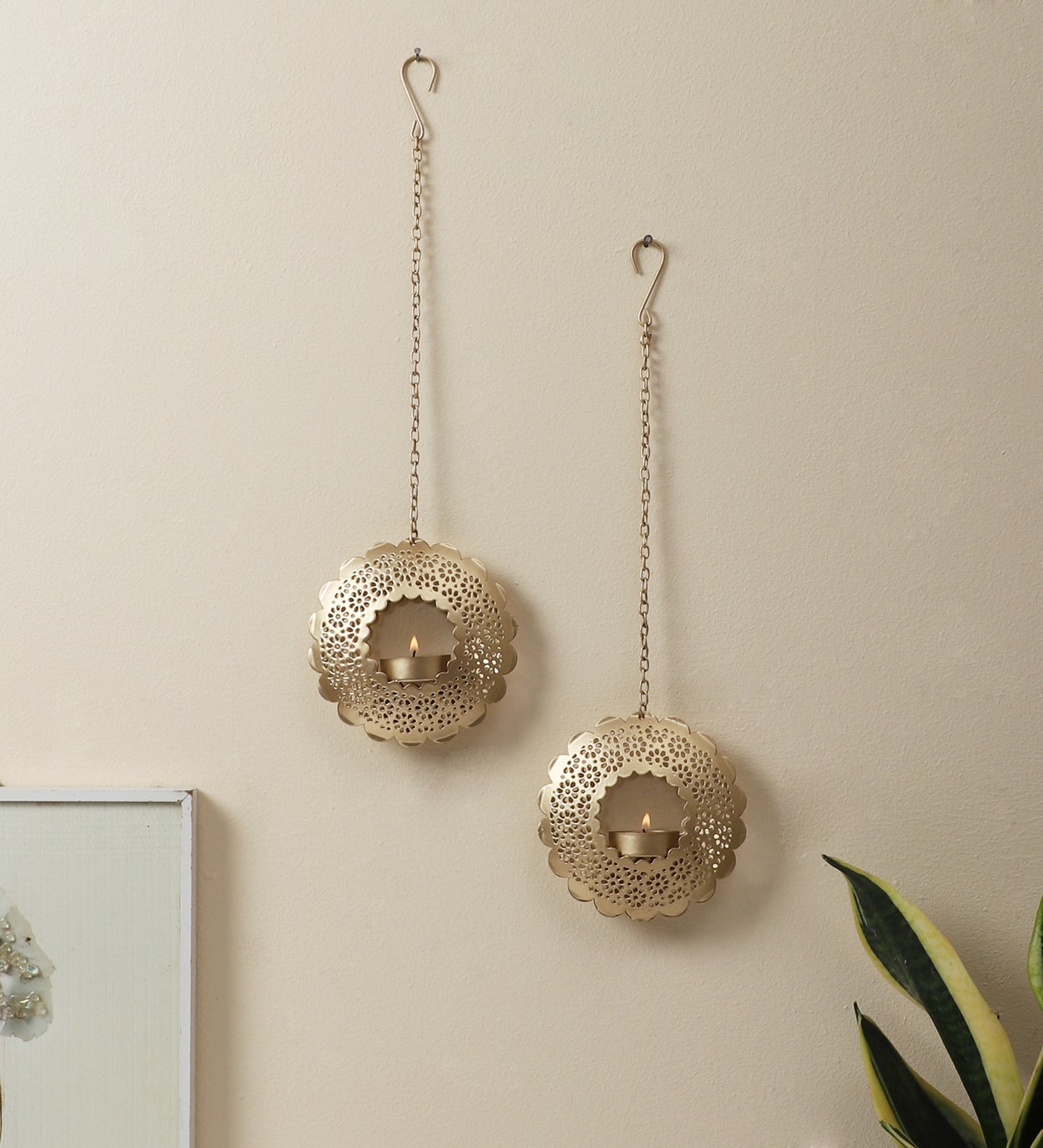 Hanging Round Etching Small Votive Set of 2