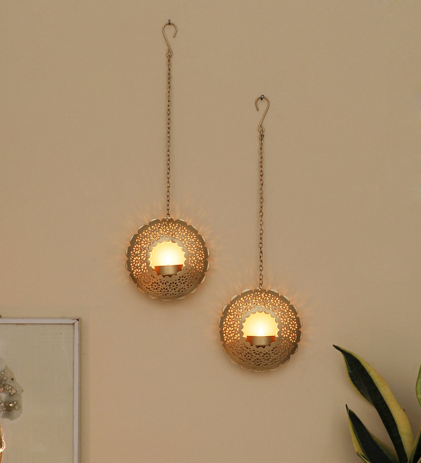 Hanging Round Etching Small Votive Set of 2