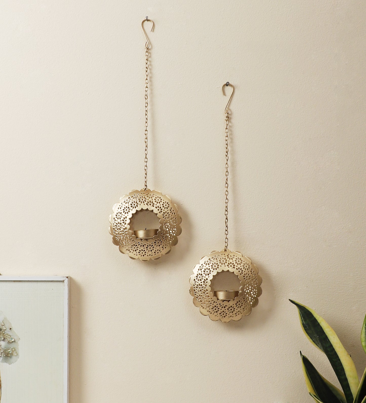 Hanging Round Etching Small Votive Set of 2