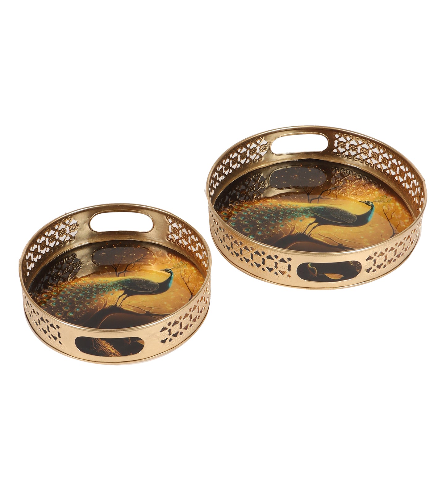 Black Peacock Serving Tray Set of 2