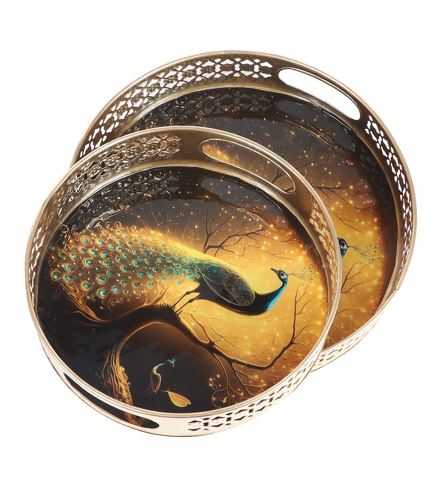 Black Peacock Serving Tray Set of 2