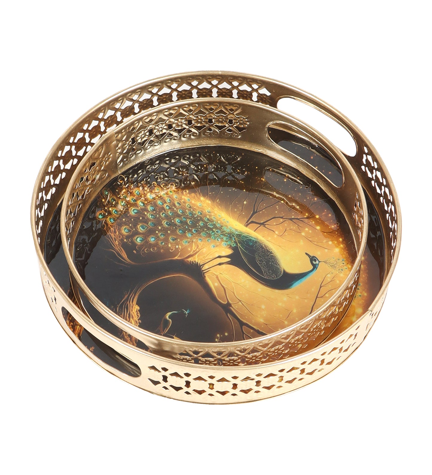 Black Peacock Serving Tray Set of 2