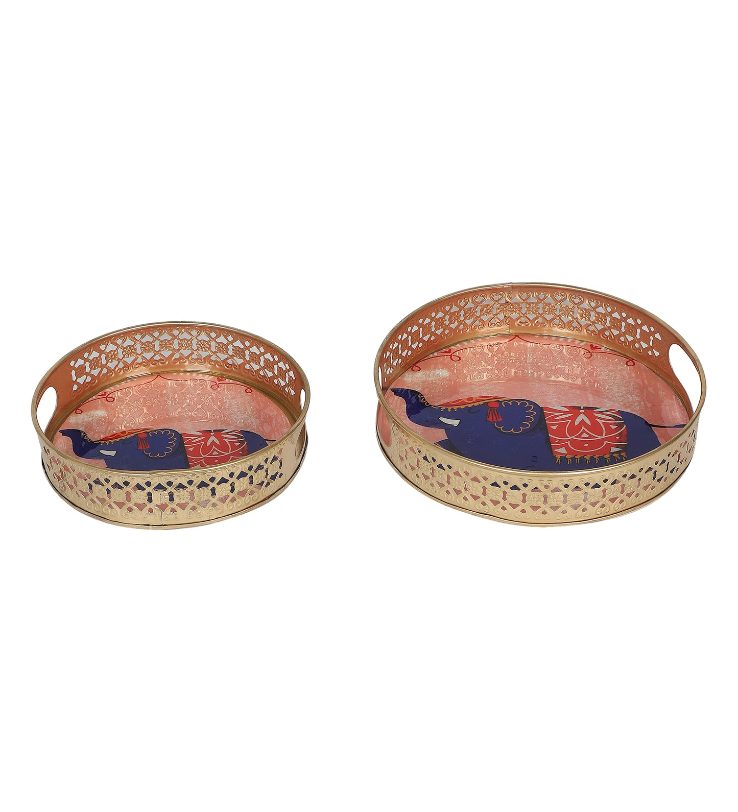 Pink Elephant Pichwai Tray Set of 2