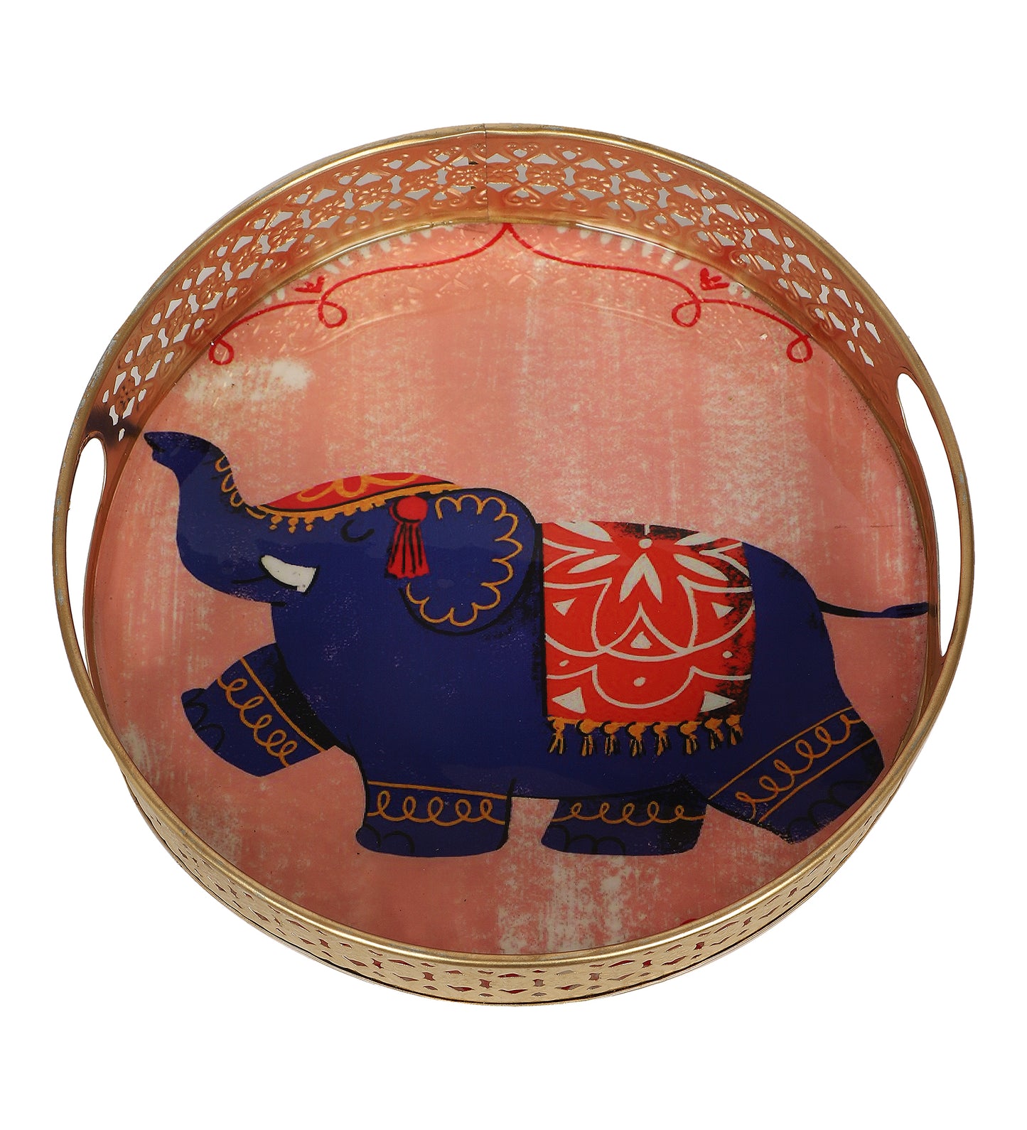 Pink Elephant Pichwai Tray Set of 2