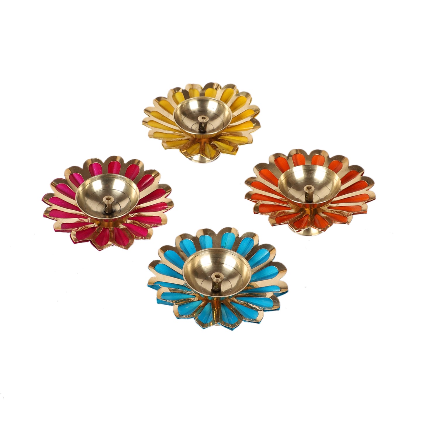 Colored Brass Akhand Dia Set of 4