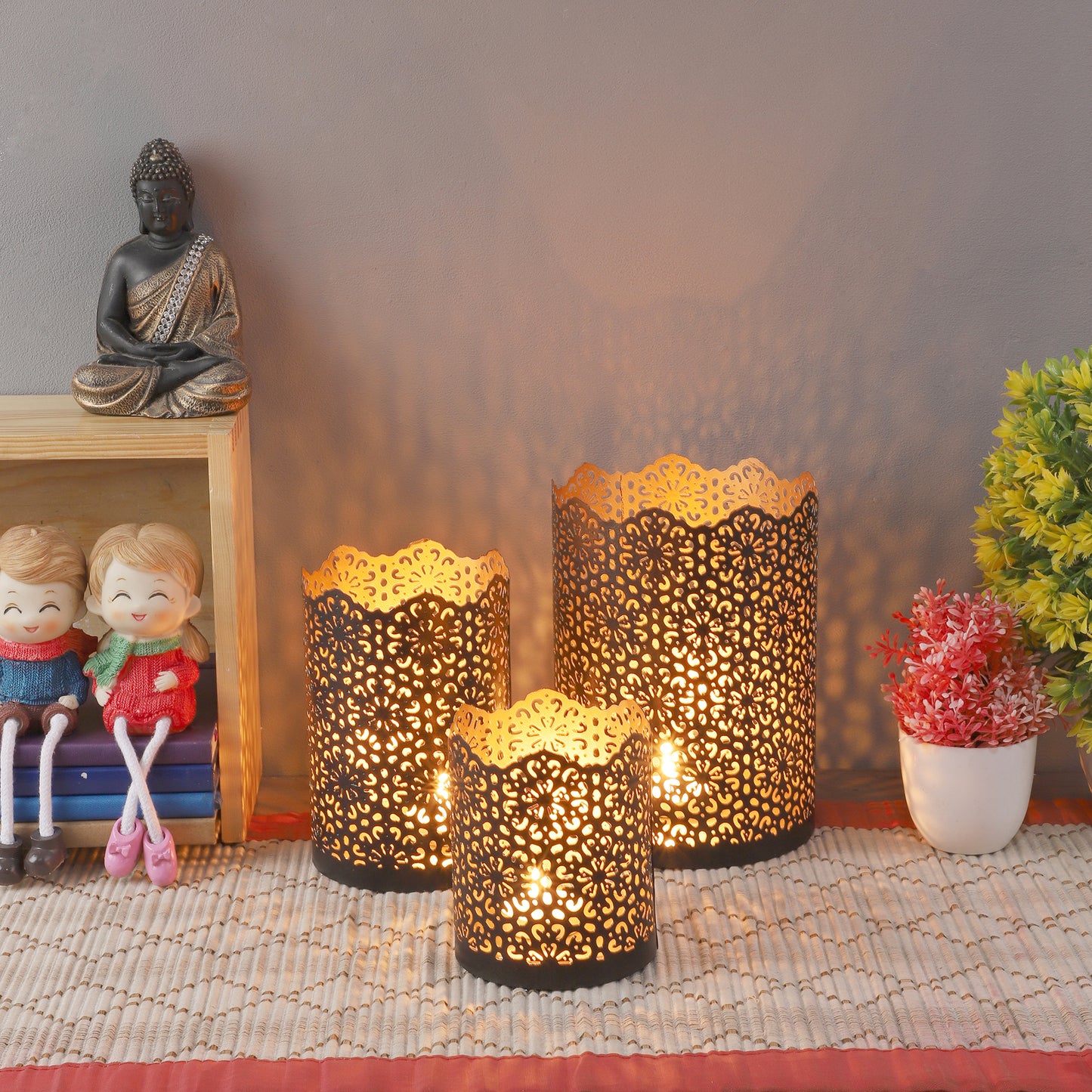 Black & Gold Metal Votive Set of 3