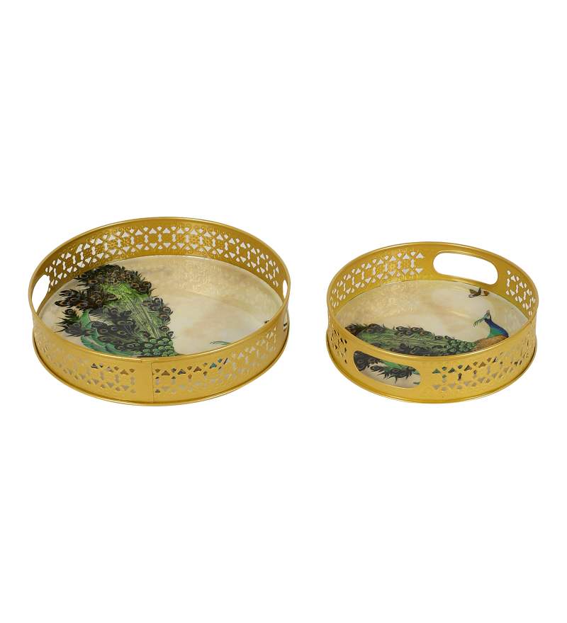 Dancing Peacock Tray Set of 2